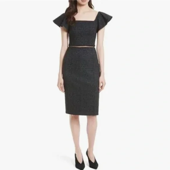 Rebecca Taylor Off The Shoulder Rose Jacquard Cutouts Sheath Dress Sz 6 - Picture 10 of 12